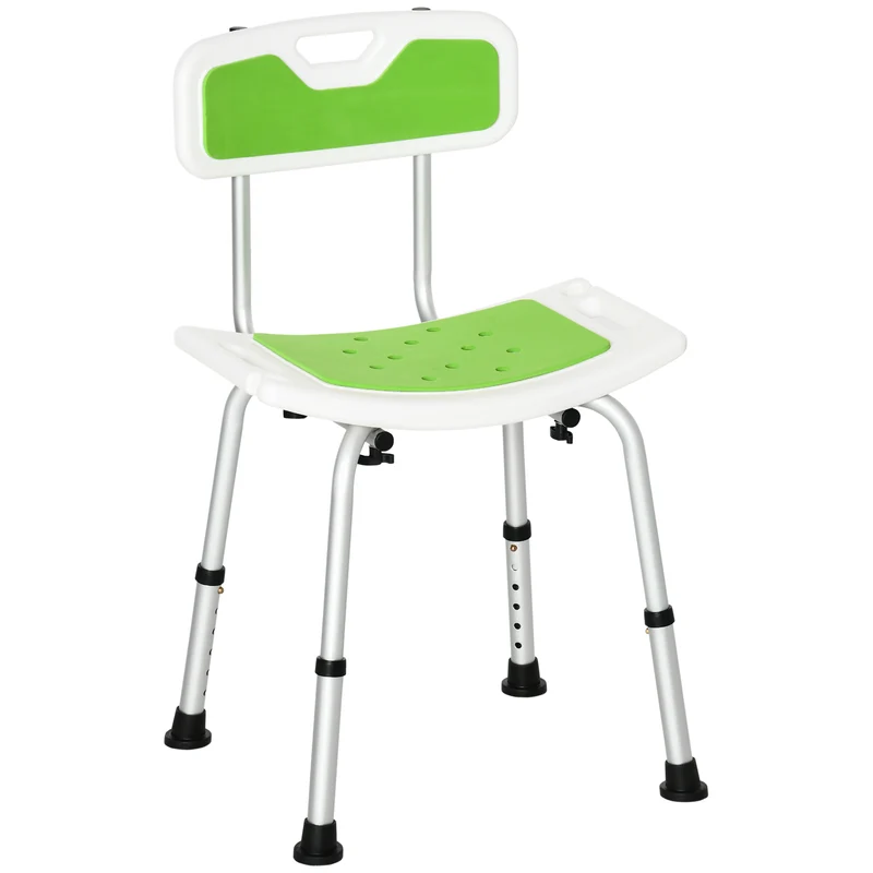 Easycomfort Sedia per Doccia in Alluminio ed EVA con Altezza Regolabile su 6 Livelli e Schienale Ricurvo, 51.5x49.5x68.5-81 cm