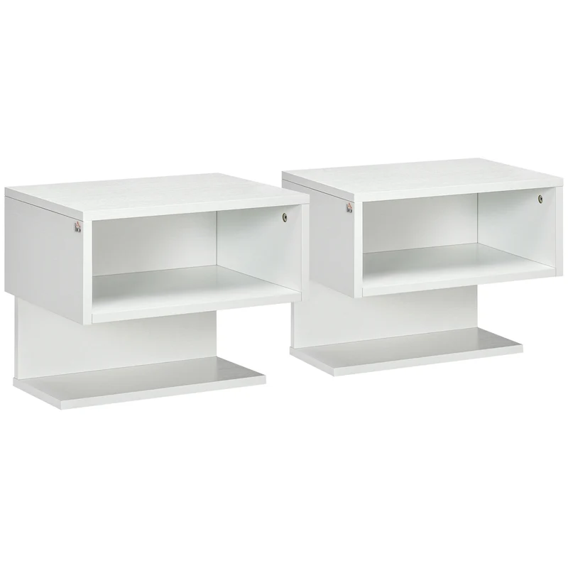 EASYCOMFORT Comodini Sospesi da Parete Bianco, Set 2 Pezzi in MDF con Ripiano Aperto e Piano d'Appoggio, 40x29.5x33.5 cm