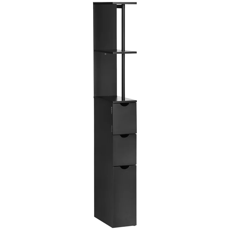 Easycomfort Mobile Colonna Salvaspazio in Legno con Ripiani, Armadietto e Cassetti, Nero, 15x33x136cm