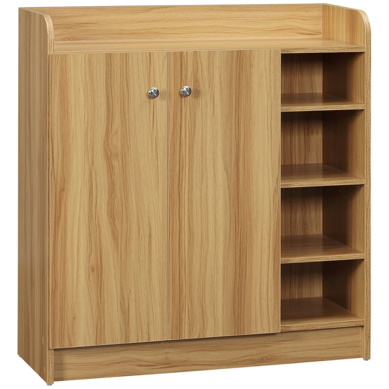 Easycomfort Armadio Scarpiera Salvaspazio e Moderno in Legno per 12 Paia con 4 Ripiani Aperti, 83x30x90 cm, Marrone Chiaro