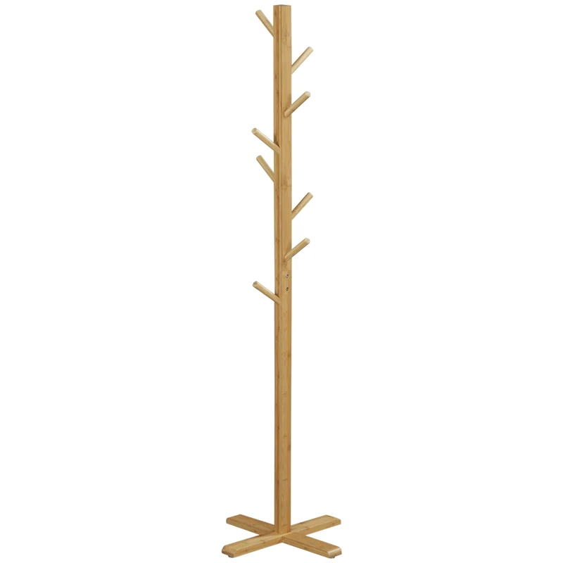 EASYCOMFORT Appendi Abiti da Terra in Legno di bambù con 8 Ganci e Base a X, 49.5x 49.5x 178cm, Naturale