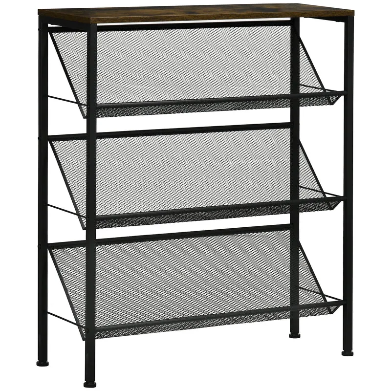 Mobiles EasyComfort-Schuhregal für den Eingangsbereich mit 3 Regalen und Stützplatte, aus Stahl und Spanplatte, 70 x 26 x 89 cm, Schwarz
