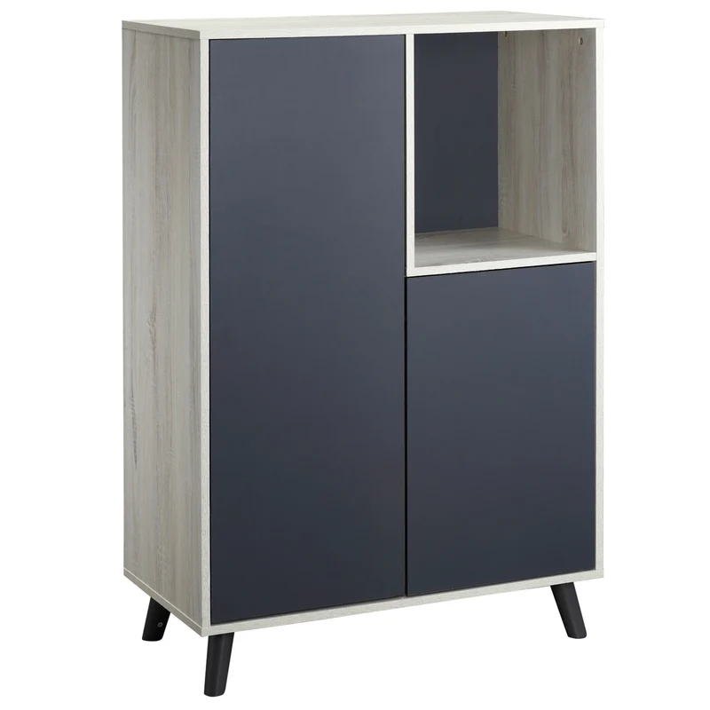 Easycomfort Moderner Mehrzweck-Holzschrank mit 2 Türen und offenem Fach, 80 x 40 x 120 cm, Dunkelgrau
