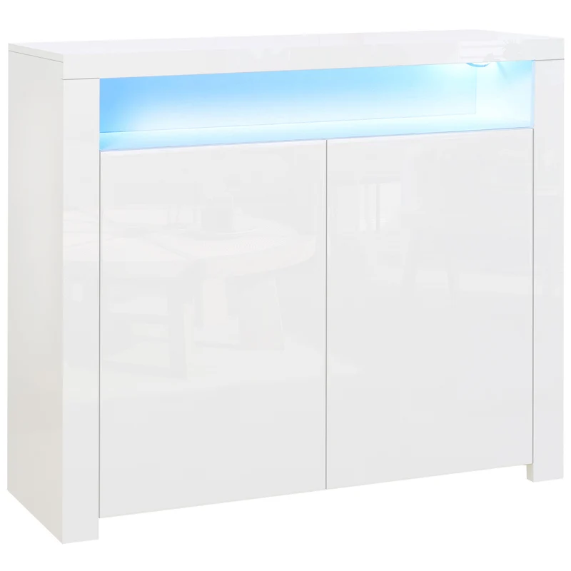 Easycomfort Mehrzweck-Platzsparschrank für Eingangsbereich, Wohnzimmer oder Badezimmer aus weißem Holz, mit farbigen LED-Leuchten, 107 x 35 x 97 cm
