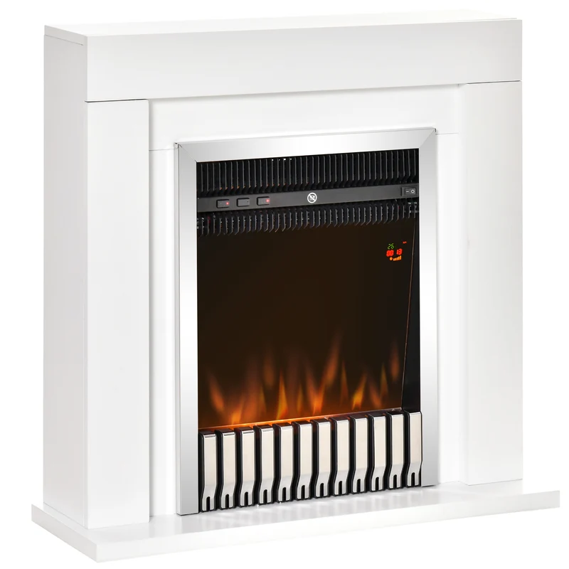 Easycomfort Camino Elettrico da Terra con Effetto Fiamma Realistico, Timer e Telecomando, 1000W e 2000W, 79x26x77.5cm, Bianco e Nero
