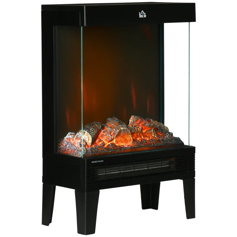 EASYCOMFORT Camino Elettrico 1000W / 2000W con Fiamma LED Realistica e Controllo Temperatura, 40.5x20x62 cm, Nero