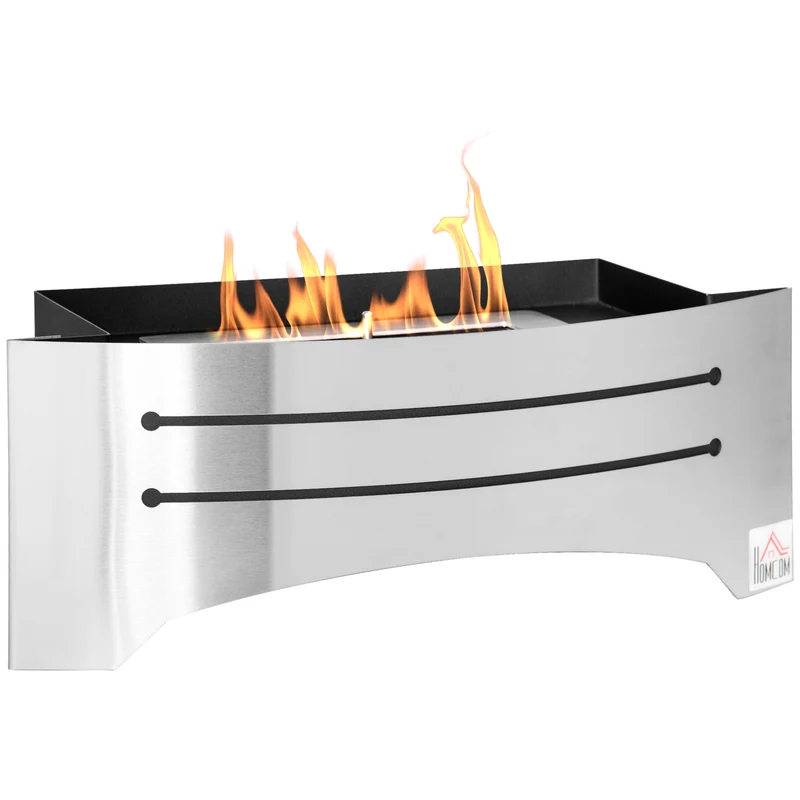 Easycomfort Camino Bioetanolo in Acciaio Inox, 3h di Combustione con Serbatoio 1.5L e Copertura 25m², 45x18x17 cm, Argento