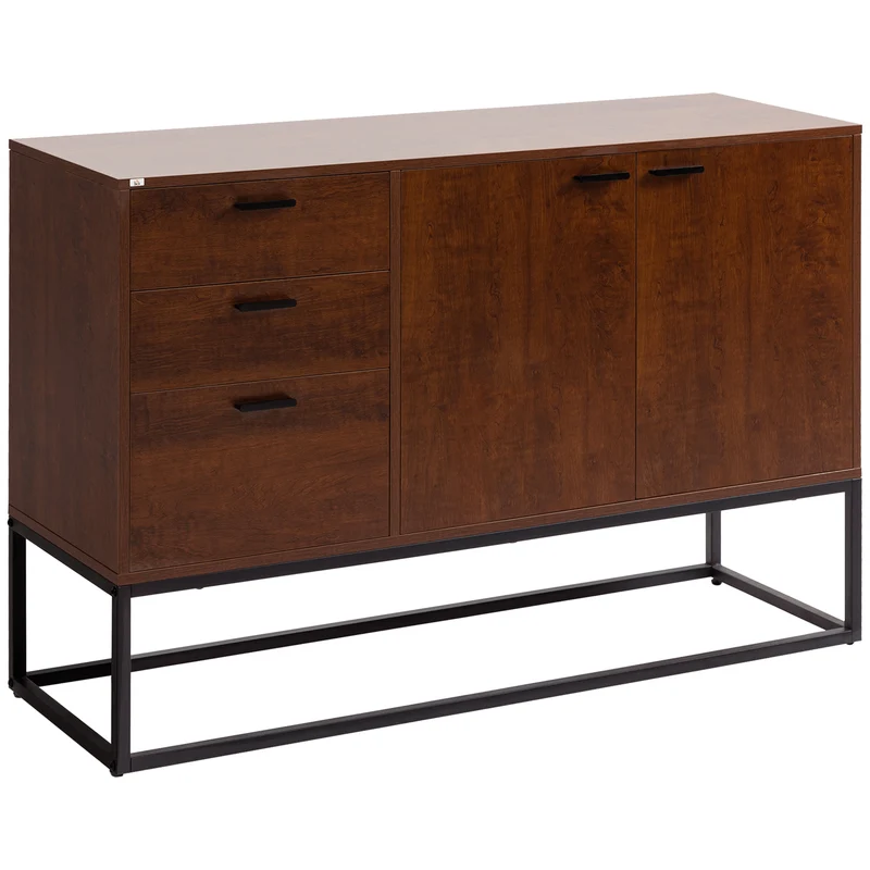 EASYCOMFORT Mobile Buffet Stile Industriale con Armadietto 2 Ante e 3 Cassetti, 120x40x83cm, Marrone