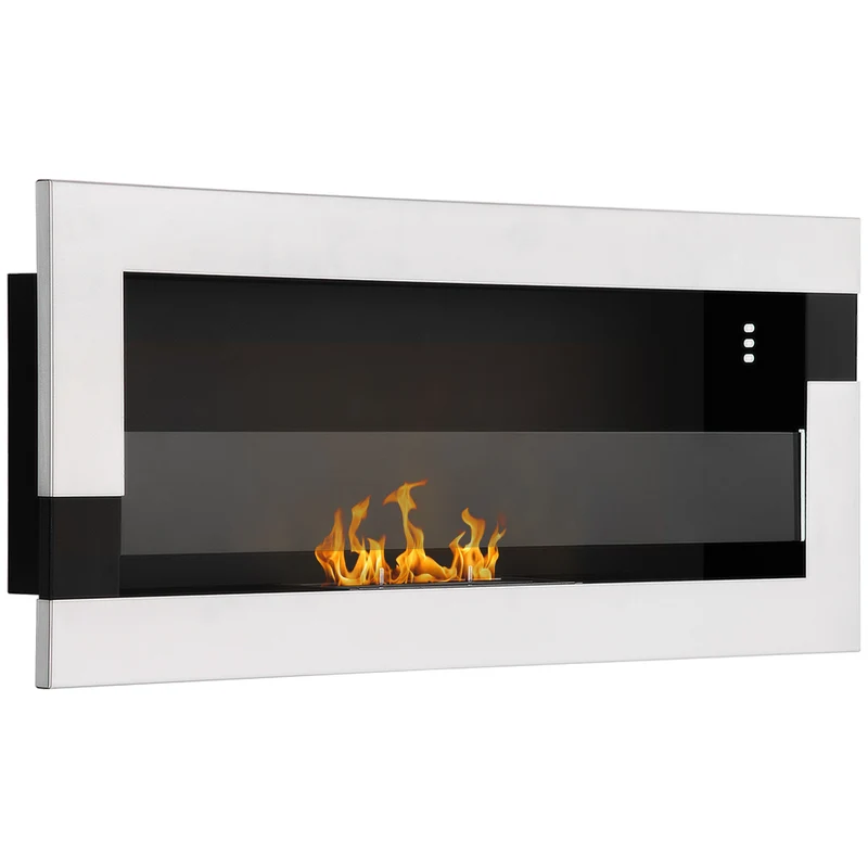 EASYCOMFORT Camino Bioetanolo in Acciaio Inox, 2.5h di Combustione con Serbatoio 1.5L e Copertura 20m², 90x16x40 cm, Argento