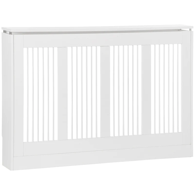 Easycomfort Copritermosifone a Doghe Moderno ed Elegante per la Casa, in MDF e Acciaio, 120x18x84cm, Bianco