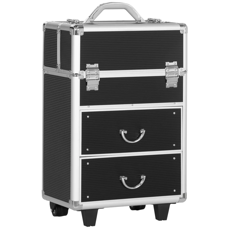Easycomfort Trolley Valigetta Porta Trucchi Professionale, Blocco con 2 Chiavi e Ruote, Nero 36x23x52cm