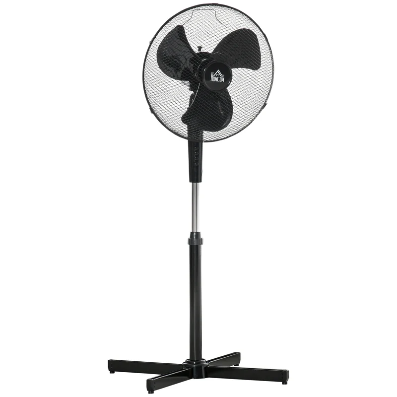 EASYCOMFORT Ventilatore a Piantana a 3 Velocità con Altezza Regolabile, Angolo di Inclinazione a 80°, in PP, 60x60x90-120cm, Nero