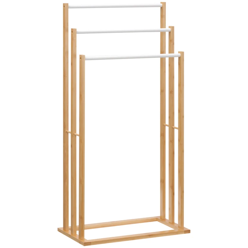 Easycomfort Portasciugamani a 3 Sbarre in Bambù , Design Leggero e Portatile, 48x25.8x94 cm, color Legno