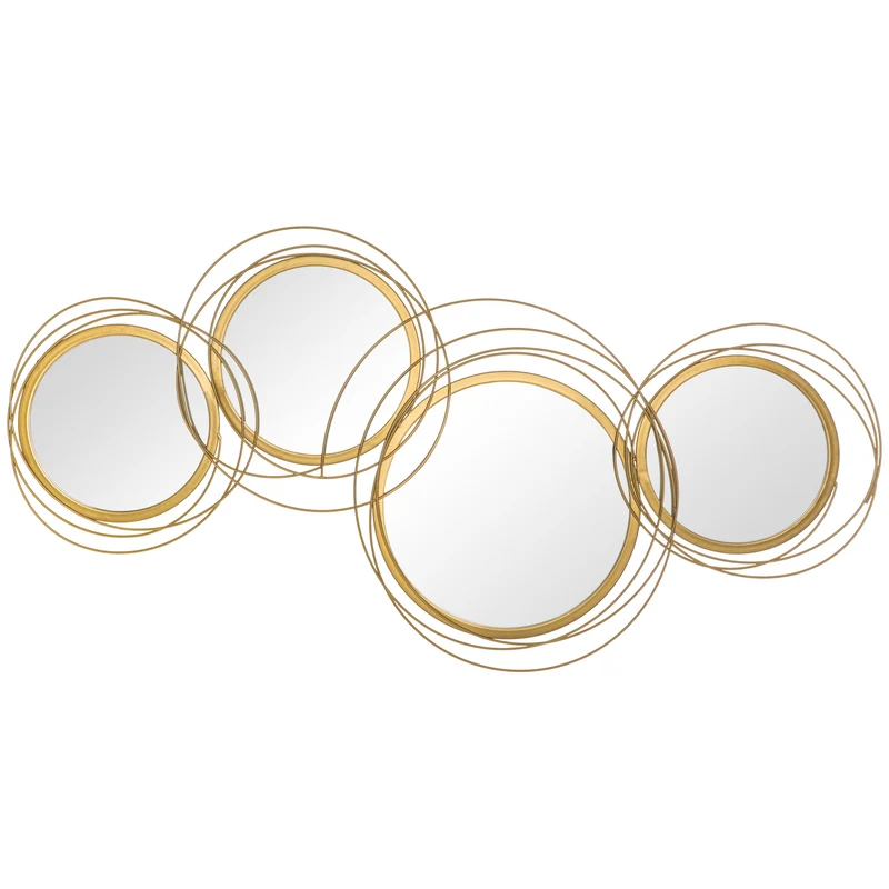 Easycomfort Decorazione Murale 3D in Metallo, Wall Art a Cerchi con Specchi 107x56cm, Oro