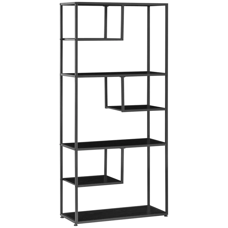 Easycomfort Mobile Libreria a 7 Livelli in Truciolato e Acciaio per Soggiorno, Camera da Letto e Ufficio, 83x34x180 cm, Nero