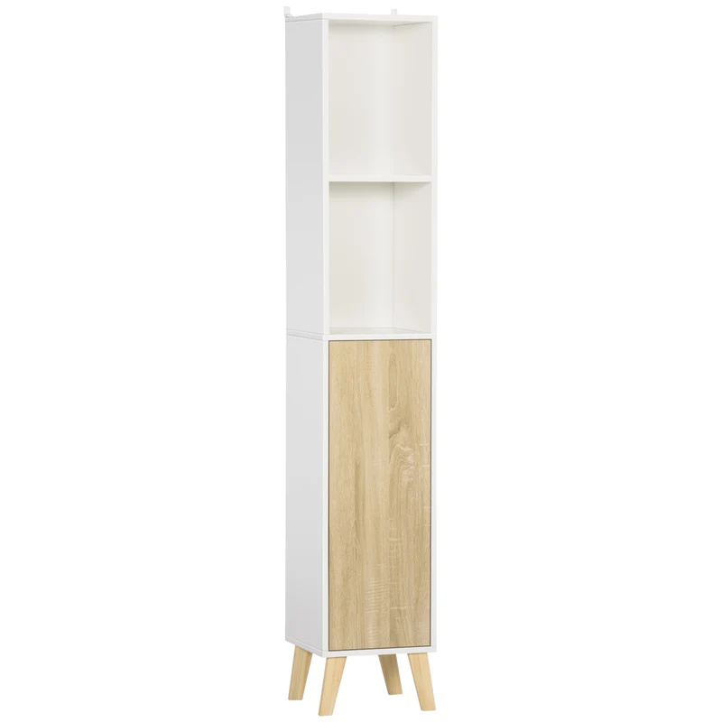 EASYCOMFORT Colonna Bagno in Legno con 2 Mensole e Armadietto, Mobiletto Multiuso 31x30x177 cm