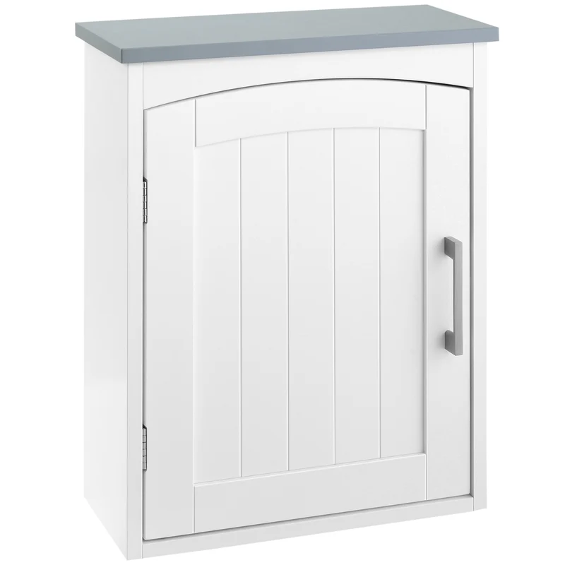 Easycomfort Mobile Pensile Bagno a un'Anta con Mensola Regolabile, 41x18.5x52cm, Bianco e Grigio