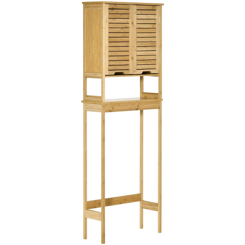 EASYCOMFORT Mobile Bagno Sopra WC Salvaspazio in Bambù , Scaffale per Lavatrice con Armadietto a 2 Ante, 60x23x173cm