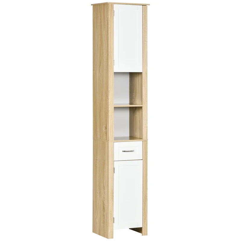 EASYCOMFORT Mobile Bagno Alto in Truciolato con un Cassetto, 2 Armadietti e 2 Ripiani Aperti Regolabili, 37x30x184 cm