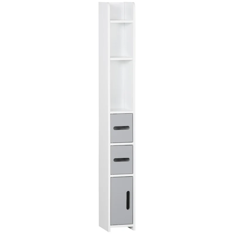 Easycomfort Colonna Bagno con Mensole e Armadietti, Mobile Alto Salvaspazio in Legno 15x17x120cm, Bianco e Grigio