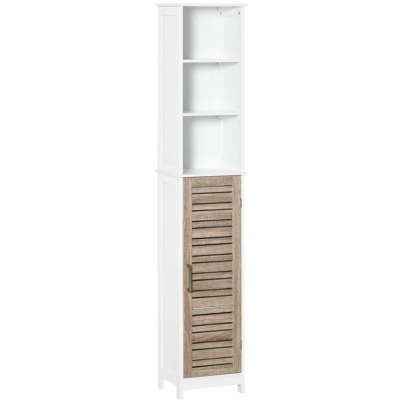 EASYCOMFORT Armadietto da Bagno con 3 Ripiani Aperti e 3 Ripiani Chiusi Regolabili, in MDF, 34x30x172cm