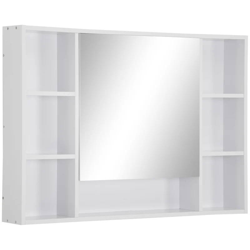 Easycomfort Specchiera Bagno con Mensole Aperte e Armadietto con Anta Specchiata, Mobiletto Bagno Salvaspazio Bianco, 100x15x70cm