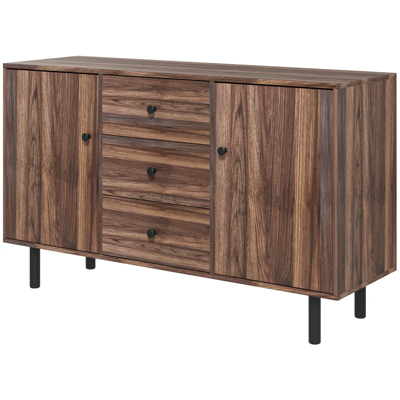 EasyComfort Credenza Moderna in Legno e Truciolato con 2 Armadietti e 3 Cassetti, 127x40x76 cm, Marrone e Nero