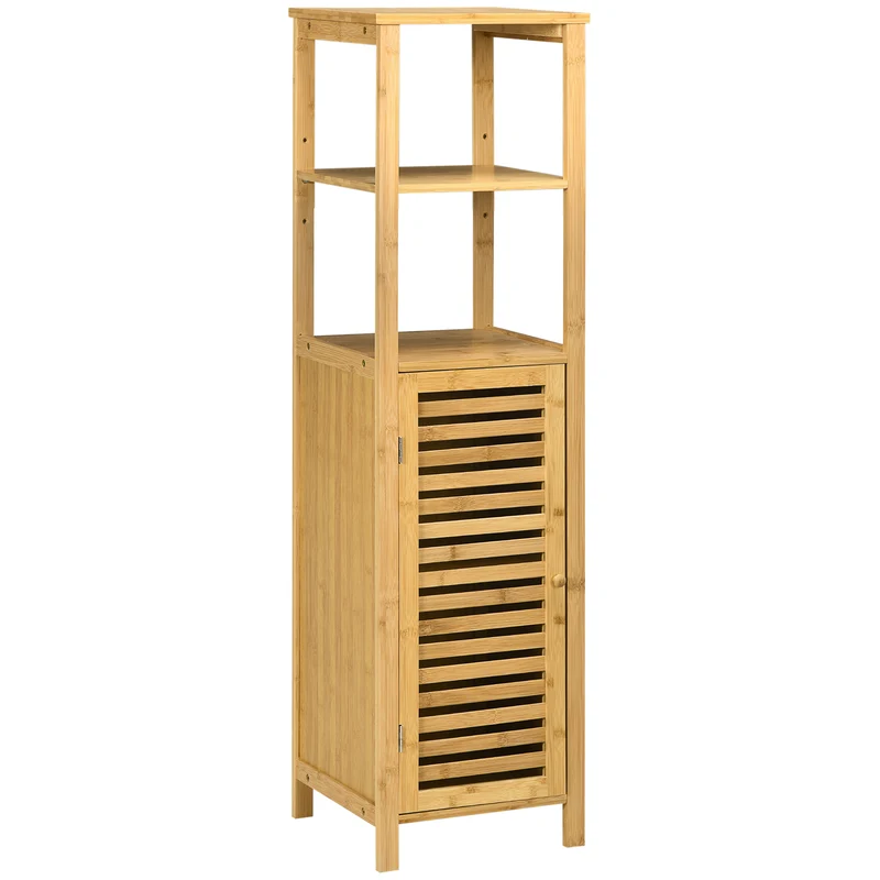 Easycomfort Armadietto Bagno in Bambù con 2 Ripiani Aperti e Armadietto a 2 Livelli, 32.9x29.9x120 cm