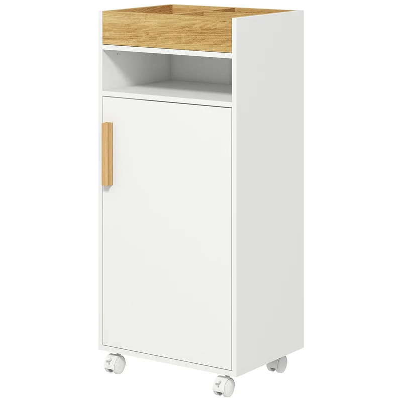 EASYCOMFORT Mobiletto Bagno con Vassoio Rimovibile, Ripiano Aperto e Armadietto Chiuso, in Truciolato, 40x30x88 cm, Bianco