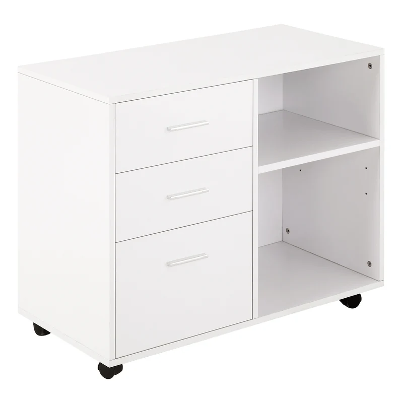EasyComfort Mehrzweck-Büroschrank mit Schubladenregalen aus Holz – Weiß