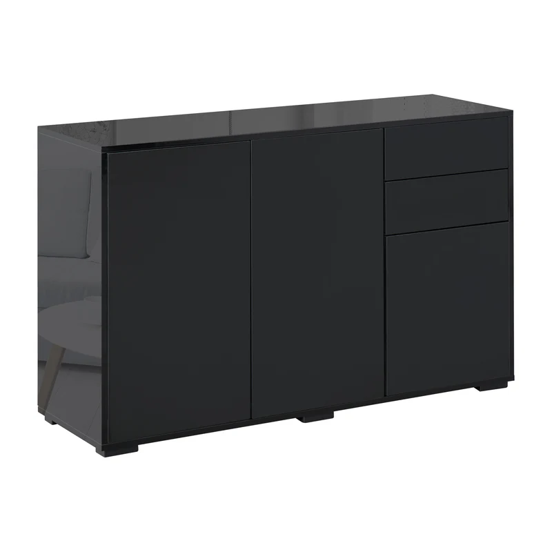 Easycomfort Mobiletto Multiuso Nero con 2 Cassetti e 2 Armadietti ad Apertura a Pressione, 117x36x74cm