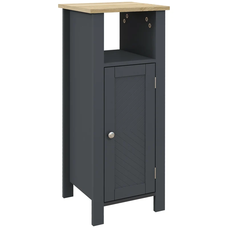 Easycomfort Mobile Bagno Salvaspazio con Armadietto e Ripiano Aperto in Legno, 32x30x80cm, Grigio