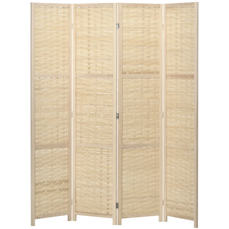 Easycomfort Trennwand für den Innenbereich mit 4 Türen aus Holz und Bambus, faltbar und platzsparend, Höhe 170 cm, Braun