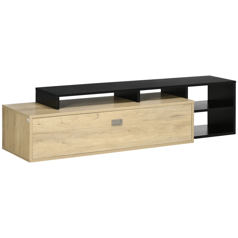 Easycomfort Mobile TV 32"-65" mit herausnehmbarem Einlegeboden und Schrank mit Scharniertür aus MDF, 163 x 40 x 38 cm, Holz und Schwarz