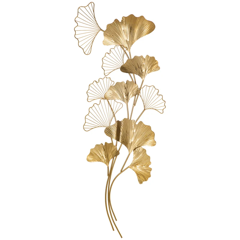 Easycomfort 3D-Wanddekoration aus Metall, goldene Wandkunst mit Ginkgoblättern, 138 x 70 cm
