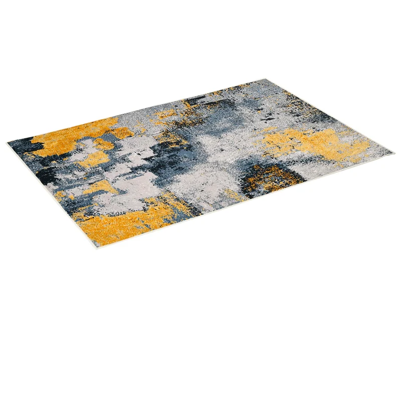 EasyComfort Moderner Kurzflor-Teppich aus Polyester für den Innenbereich, 200 x 140 cm, Grau-Gelb-Weiß