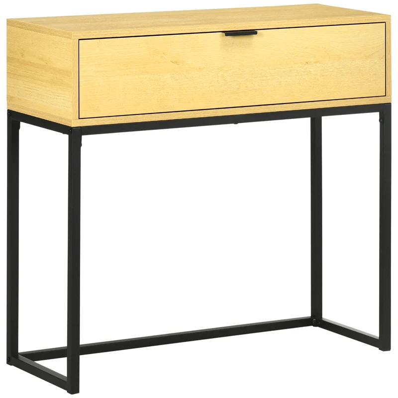 Easycomfort-Eingangskonsole mit Schublade aus Holz und Stahl, 80 x 30 x 76 cm, Farbe Holz und Schwarz