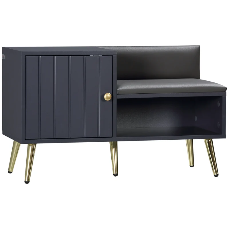 Easycomfort Mobile Scarpiera da Ingresso con Seduta Imbottita e Armadietto per 4 Paia di Scarpe, 80x33x49cm, Grigio