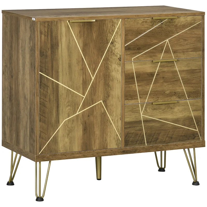 EASYCOMFORT Mobile Multiuso con Armadietto e 3 Cassetti in Legno e Acciaio, 84x39x80.7cm, Bronzo