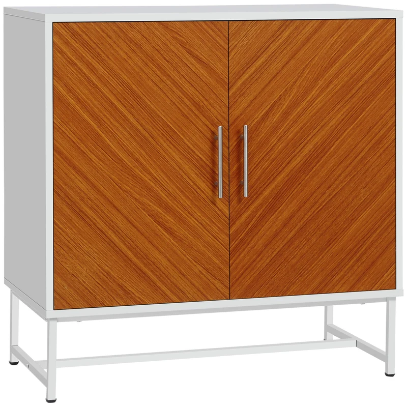 EASYCOMFORT Mobiletto Basso in Truciolato e Metallo a 2 Ante con Ripiano Regolabile a 2 Livelli, 80x39x80 cm, Bianco e Marrone