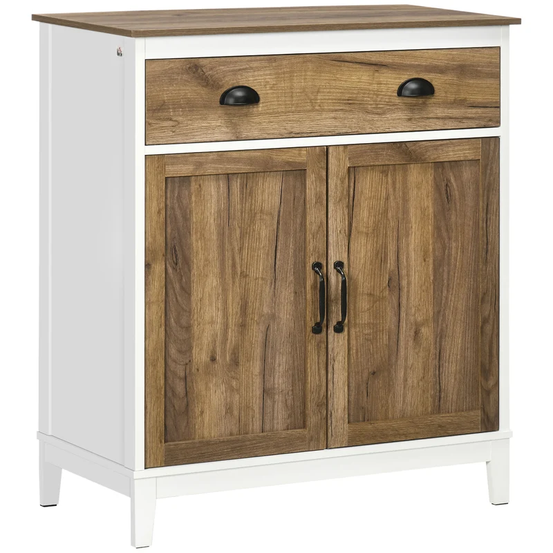Easycomfort Mehrzweckschrank aus Spanplatte mit Schrank und Schublade im rustikalen Stil, 78,5 x 39 x 89,4 cm, Weiß