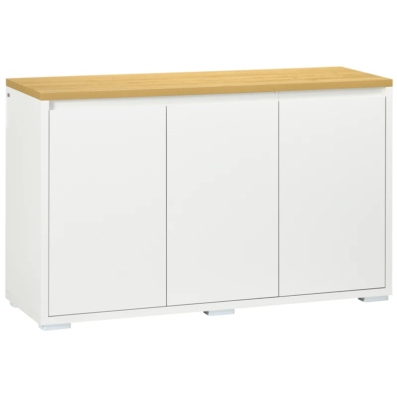 Easycomfort Mehrzweckschrank mit 2 2-stöckigen Schränken aus Spanplatte, verstellbarem Regal, 120 x 37 x 75 cm, Weiß und Holzfarbe