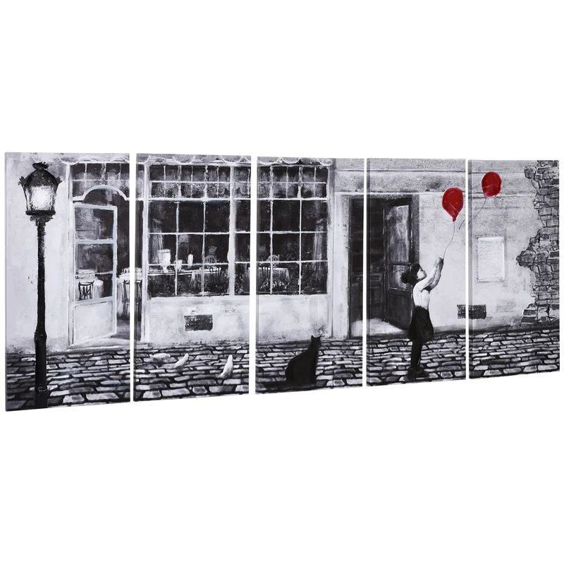 Easycomfort Leinwanddruck mit kleinem Mädchen, 80 x 40 cm, 5 Teile für Zuhause und Büro, Leinwand aus Kiefernholz und Farbe auf Wasserbasis, Schwarz, Weiß, Rot
