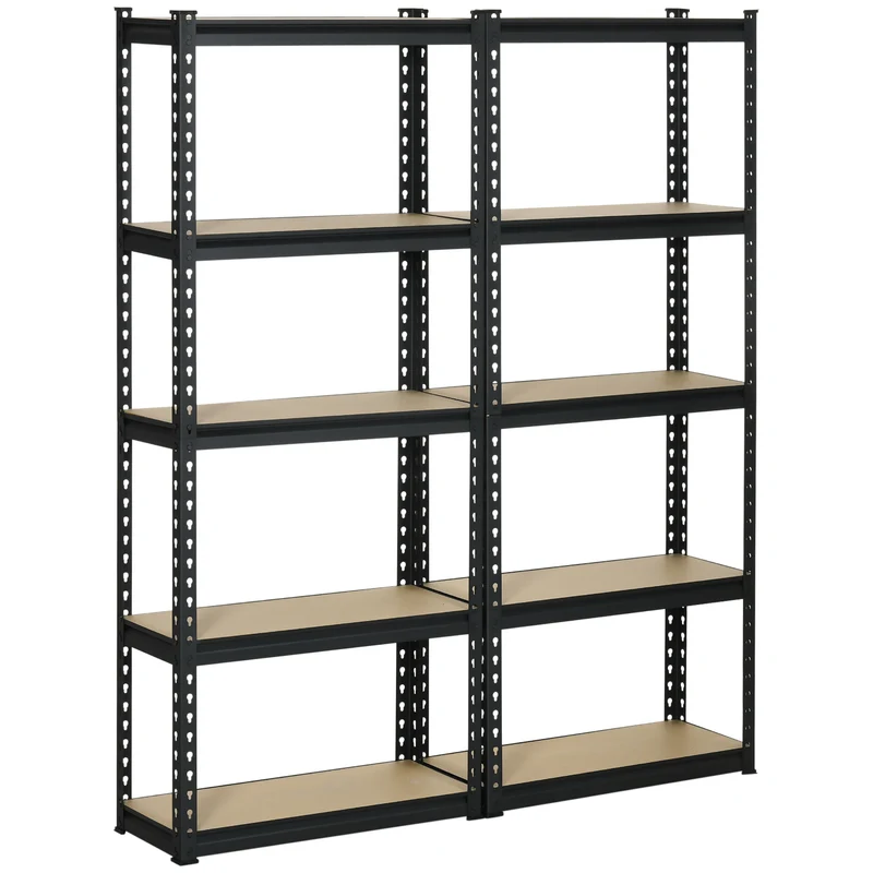 Easycomfort Industrieregal mit 5 Ebenen, 2-teiliges Set aus MDF und Stahl mit offenen und verstellbaren Regalen, 70 x 30 x 167,5 cm