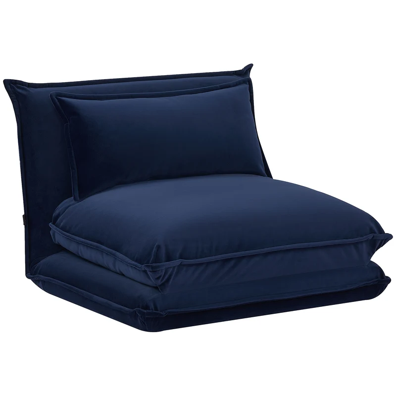 Easycomfort-Bodenstuhl mit in 5 Positionen verstellbarer Rückenlehne und gepolstertem Sitz, aus Stahl und Polyester, Dunkelblau