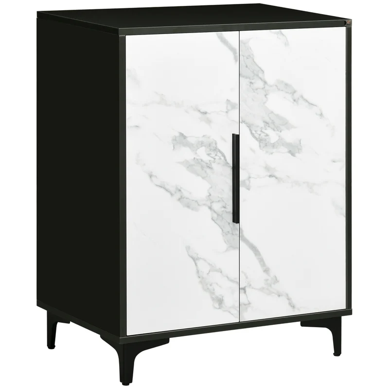 Easycomfort Mehrzweckschrank mit Türen in Marmoroptik und verstellbarem Regal aus MDF und Stahl, 60 x 41,5 x 80 cm