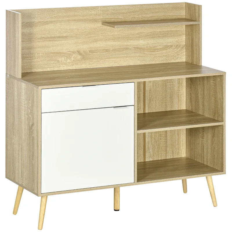 Easycomfort Wohnzimmerschrank aus Spanplatte und Kiefernholz mit geschlossenem Raum, 2 offenen Regalen und Schublade, 118,3 x 43,8 x 118,7 cm