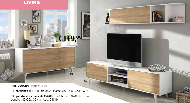 Credenza Zaiken Cm 154x41x75H Bianco/Rovere
