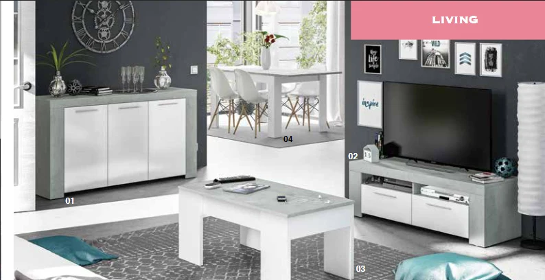 Credenza Ambit 3 Ante 42x144x80H Bianco/Cemento