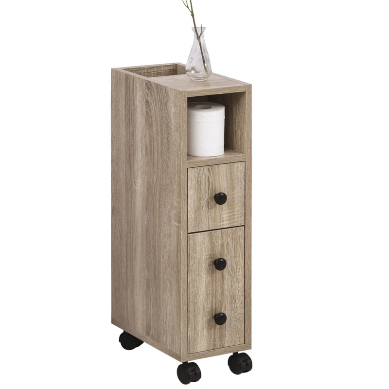 EASYCOMFORT Armadietto da Bagno a colonna design compatto 4 ruote color rovere